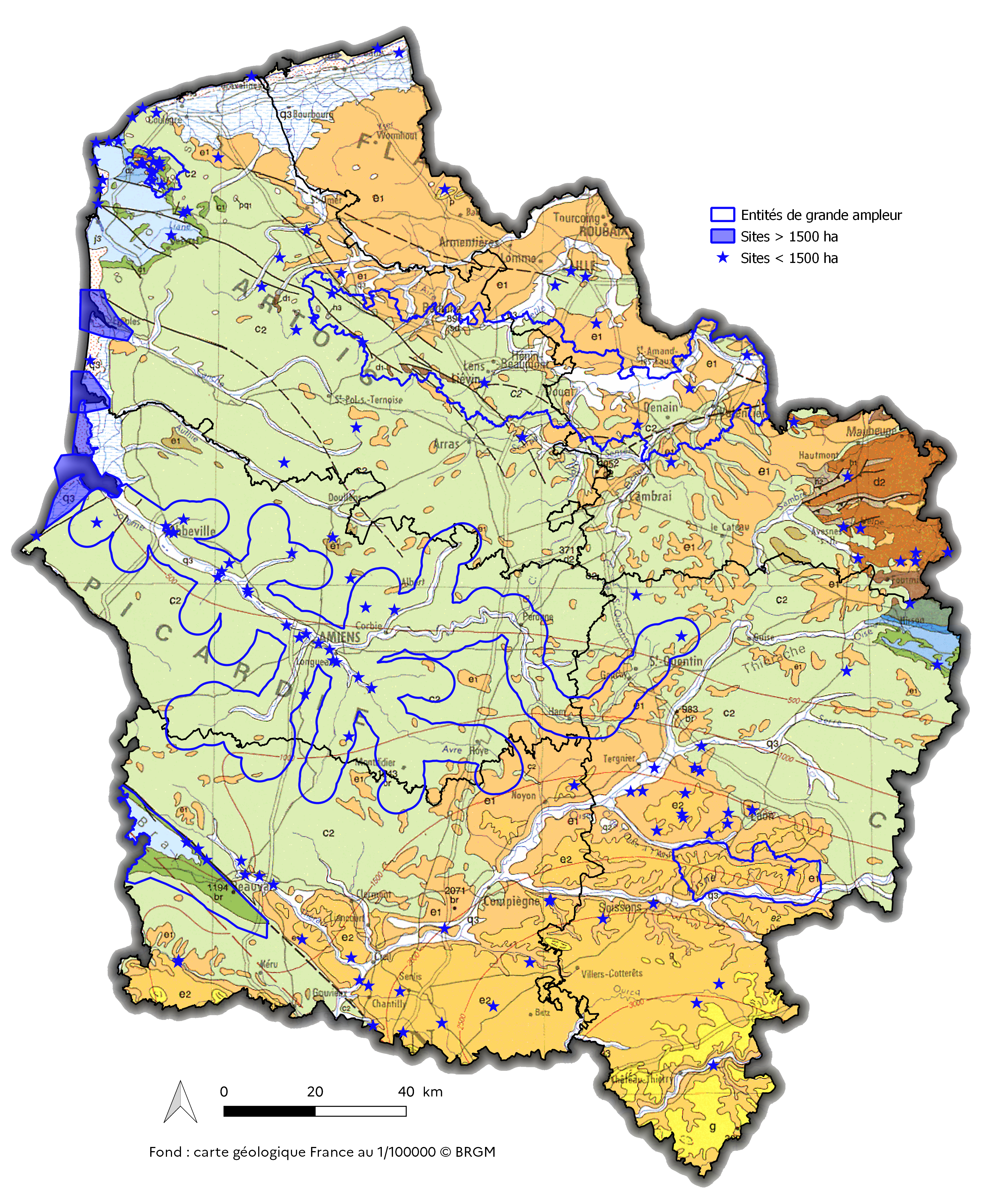 Carte des sites de l’inventaire du patrimoine géologique en Hauts-de-France